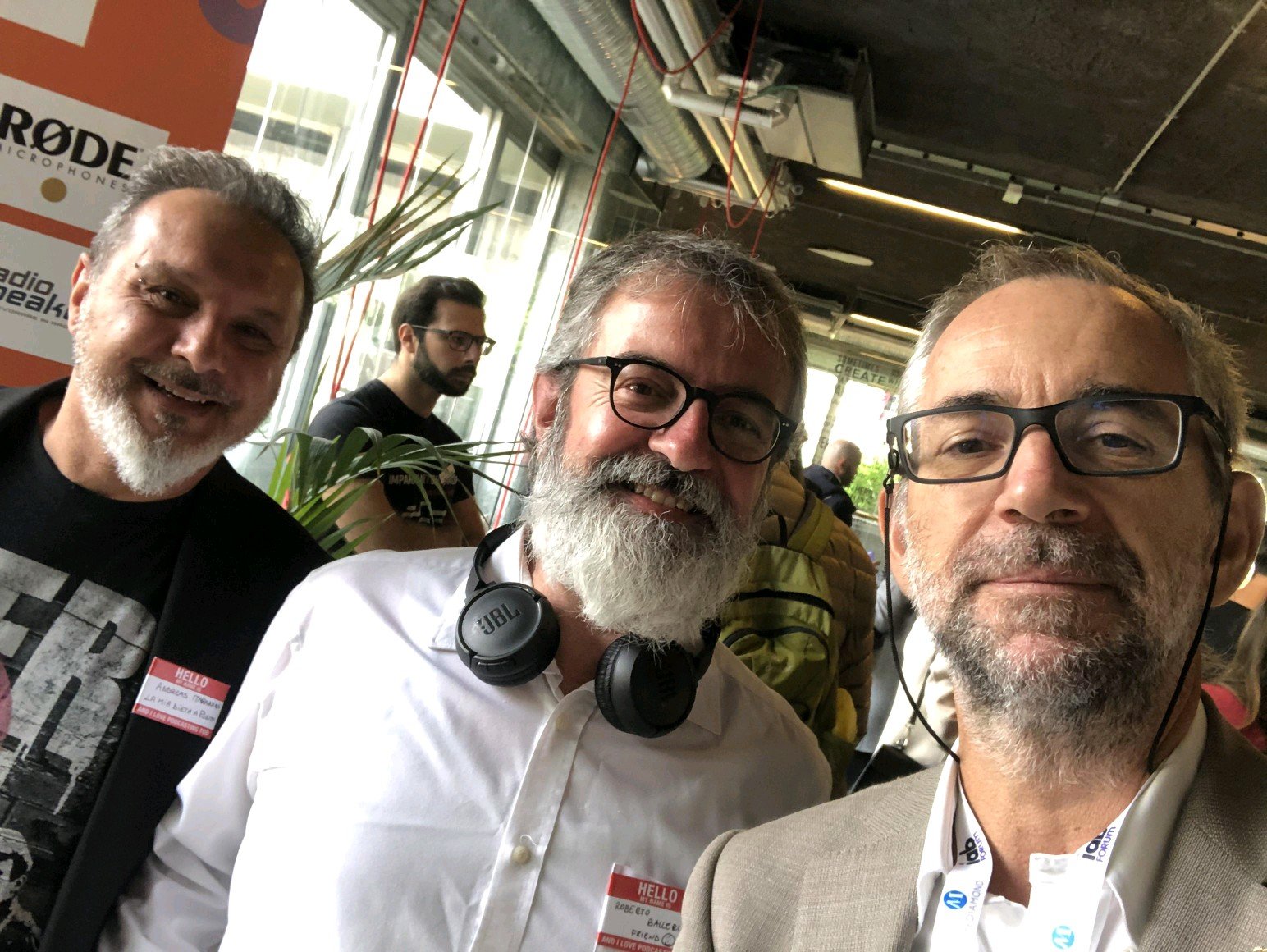 Roberto con Paolo Pugni e Andreas Maranini al Festival del Podcasting 2019